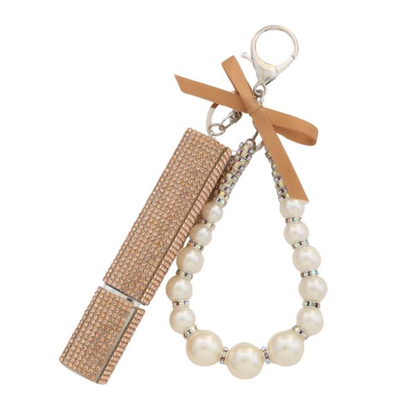 RHINESTONE PEARL BEAD PERFUME KEYCHAIN