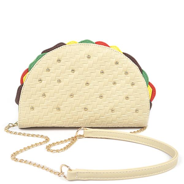 STUDDED TACO SHAPE CLUTCH BAG