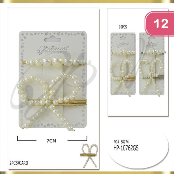 PEARL RIBBON HAIR PIN SET (12 UNITS)