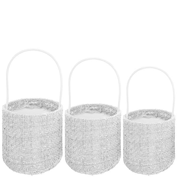 WHITE FABRIC GIFT BASTKET 3 PC SET