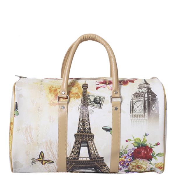 FAUX LEATHER PARIS PRINT CARRY ON TOTE TRAVEL LUGGAGE HANDBAG