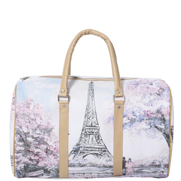 FAUX LEATHER PARIS PRINT CARRY ON TOTE TRAVEL LUGGAGE HANDBAG