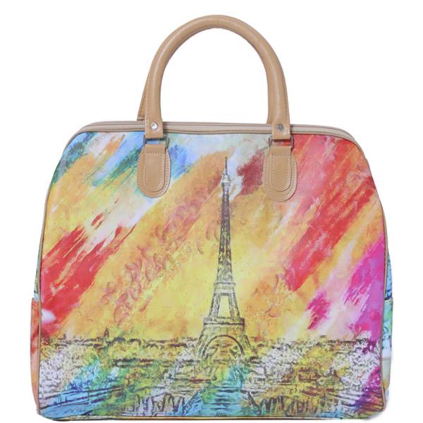 FAUX LEATHER PARIS PRINT CARRY ON HANDBAGFOR TRAVEL