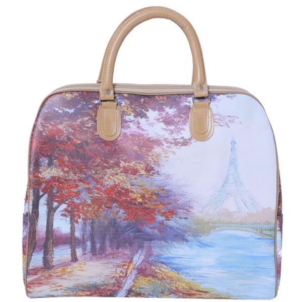 FAUX LEATHER PARIS PRINT CARRY ON HANDBAG FOR TRAVEL