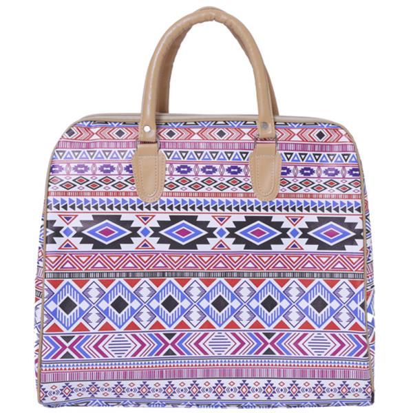 FAUX LEATHER BOHEMIAN PRINT CARRY ON TOTE TRAVEL LUGGAGE HANDBAG