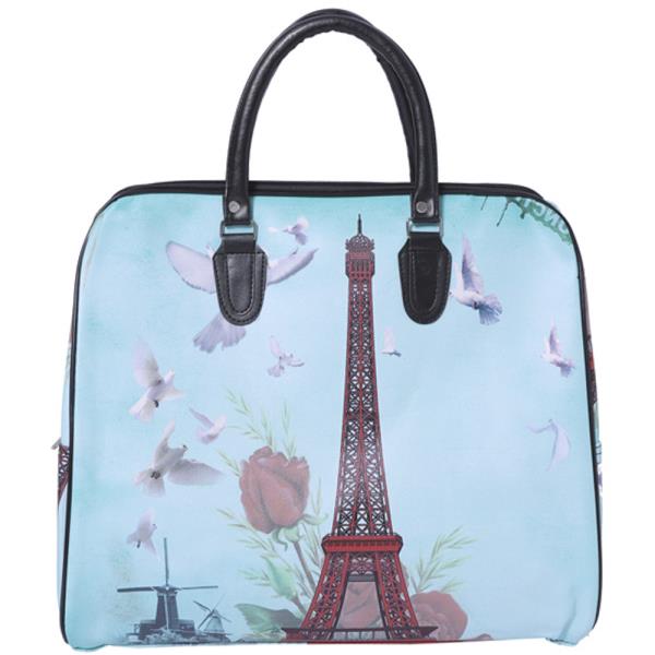 FAUX LEATHER PARIS PRINT CARRY ON TOTE TRAVEL LUGGAGE HANDBAG FOR TRAVEL