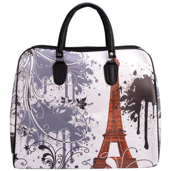 FAUX LEATHER PARIS PRINT CARRY ON TOTE TRAVEL BAG