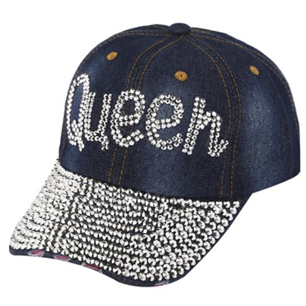 QUEEN DENIM FASHION RHINESTONE CAP