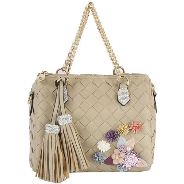 (ONLINE ONLY) Quilted tassel floral satchel bag