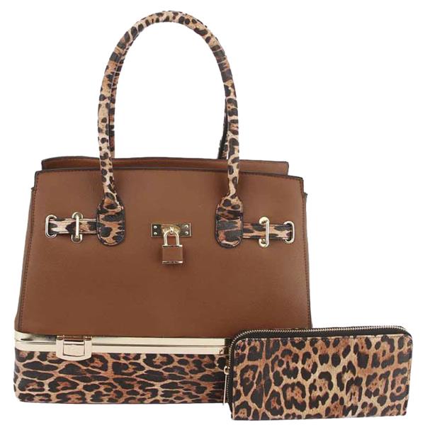 (ONLINE ONLY) 2in1 Two tone leopard print satchel w wallet set