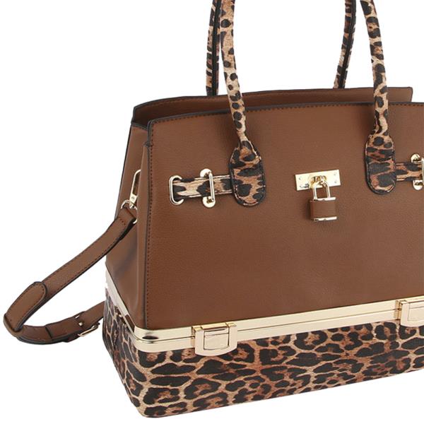 (ONLINE ONLY) 2in1 Two tone leopard print satchel w wallet set