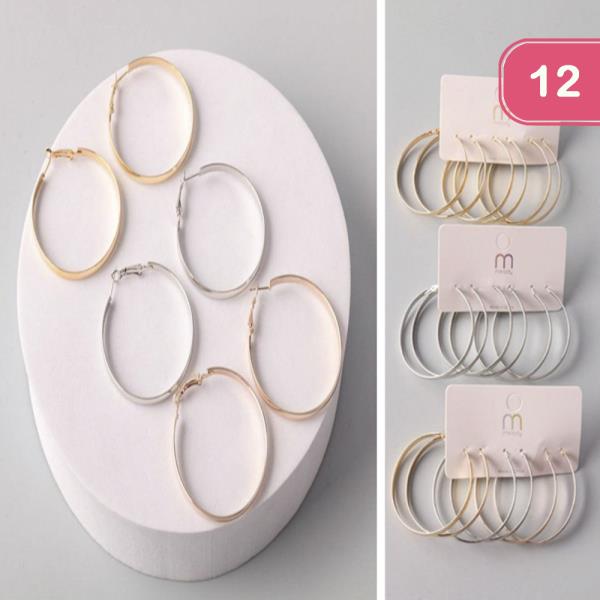 FLAT HOOP EARRING SET  3PAIR SET (12 UNITS)