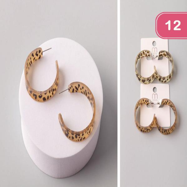 CHEETAH FLAT ACRYLIC HOOP EARRING (12 UNITS)