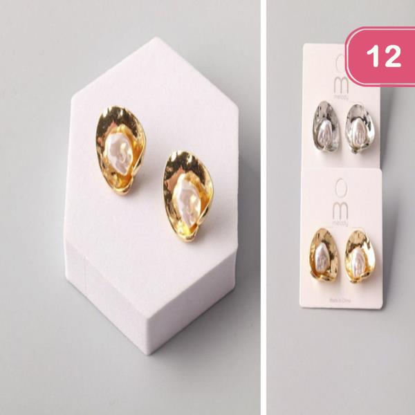 SHELL MIRRORED TEARDROP PEARL EARRING (12 UNITS)