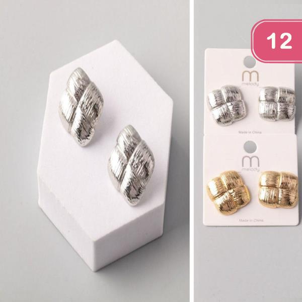 BRUSHED WEAVE SQUARE BUTTON EARRING (12 UNITS)