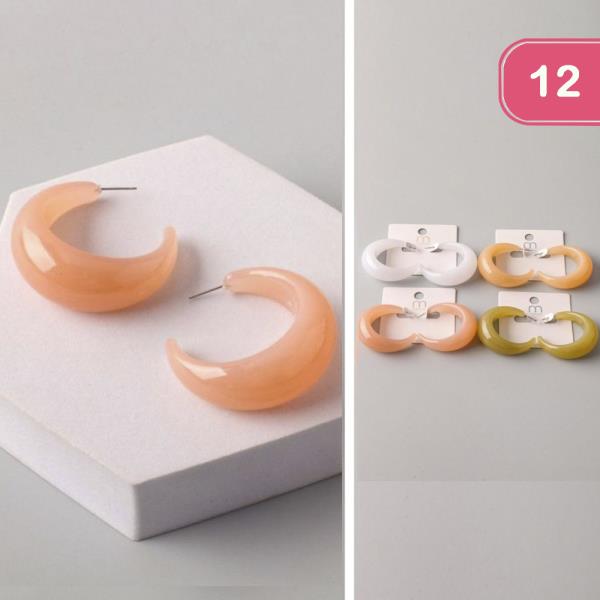 OPAQUE RESIN CRESCENT HOOP EARRING (12 UNITS)