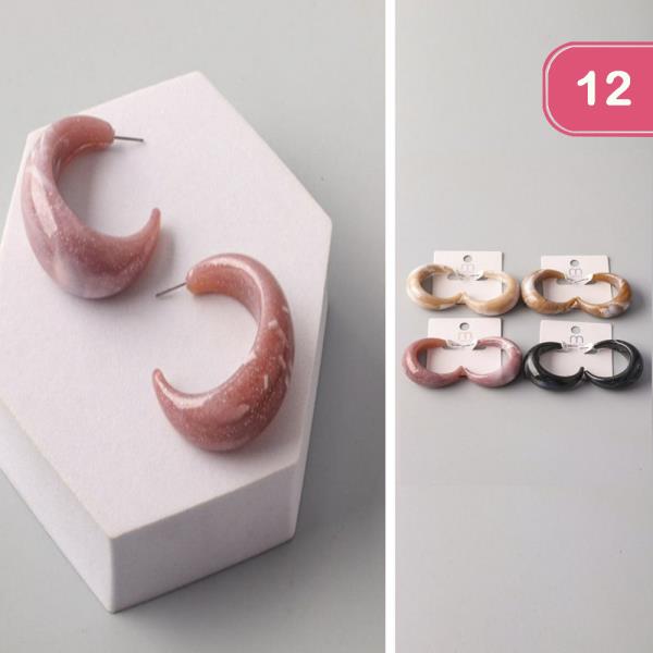 SPARKLE MARBLE RESIN CRESCENT HOOP EARRING (12 UNITS)