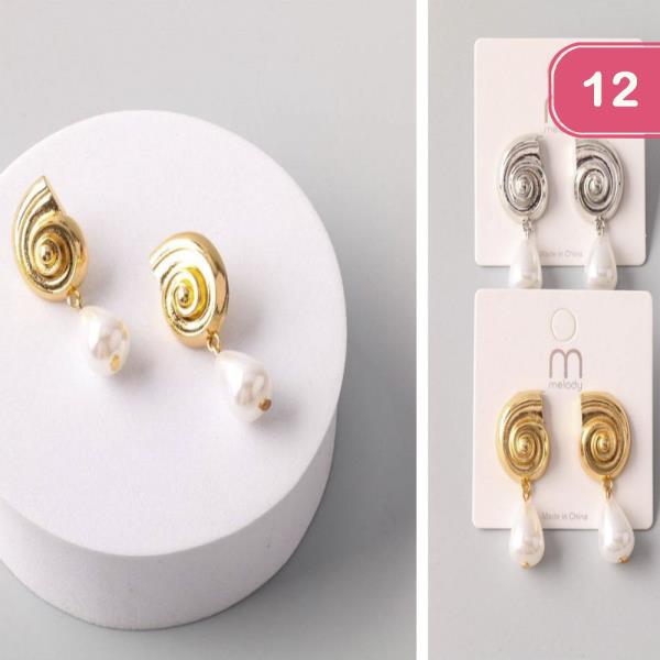 SWIRL SHELL PEARL DROP EARRING (12 UNITS)