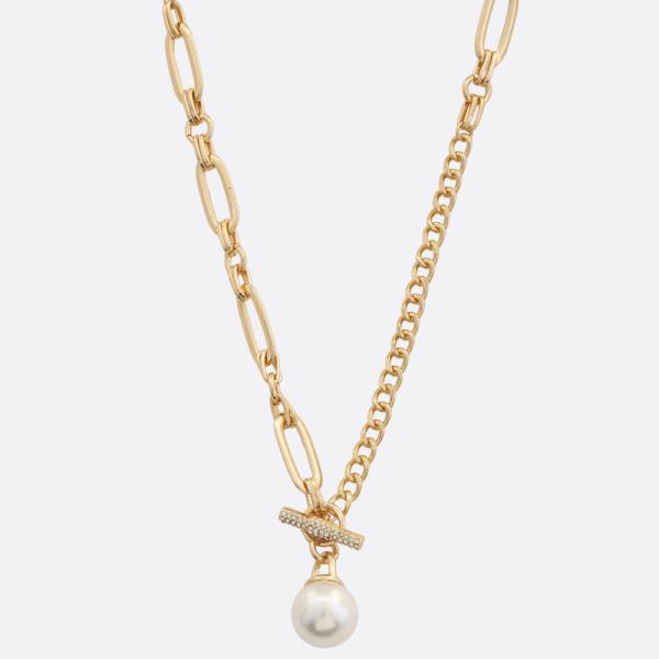 SODAJO PEARL BEAD OVAL LINK GOLD DIPPED NECKLACE