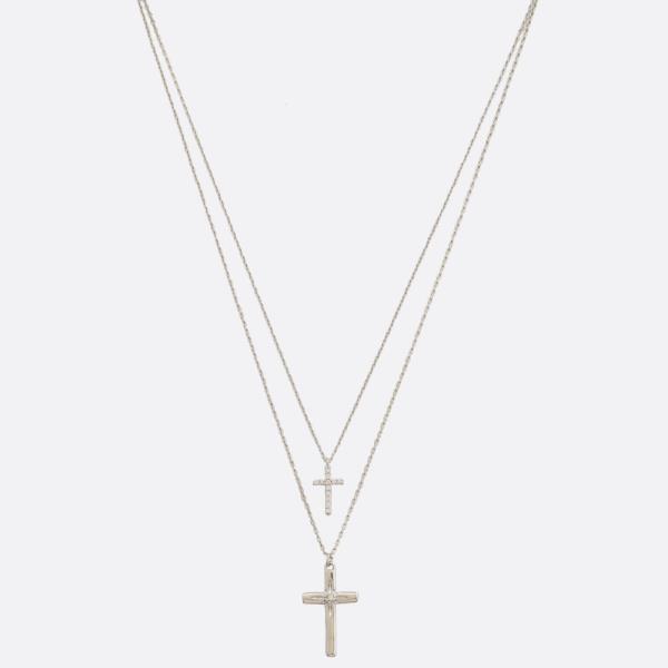 SODAJO CZ DOUBLE CROSS LAYERED GOLD DIPPED NECKLACE