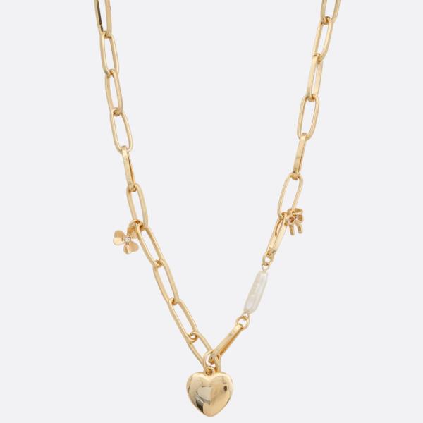 SODAJO HEART FLOWER STATION OVAL LINK GOLD DIPPED NECKLACE