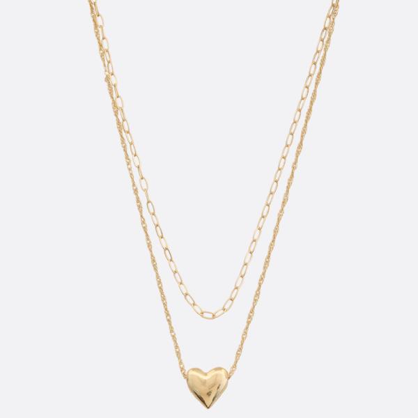 HEART SHAPE OVAL LINK LAYERED METAL NECKLACE