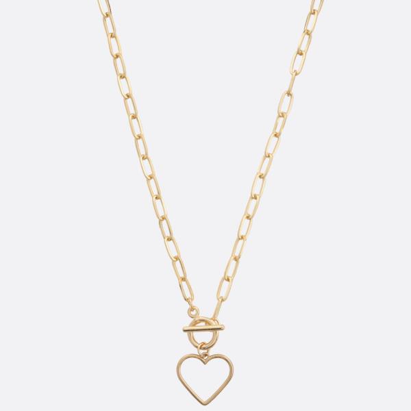 SDJ CUT OUT HEART OVAL LINK TOGGLE CLASP NECKLACE