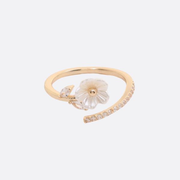 SODAJO FLOWER PEARL RHINESTONE ADJUSTABLE RING