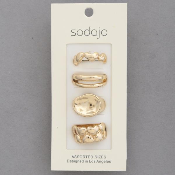 SODAJO HEART PATTERN ASSORTED META RING SET