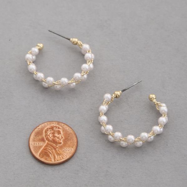 SODAJO PEARL BEAD GOLD DIPPED HOOP EARRING