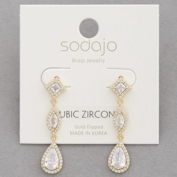 SODAJO CZ TEARDROP GOLD DIPPED DANGLE EARRING