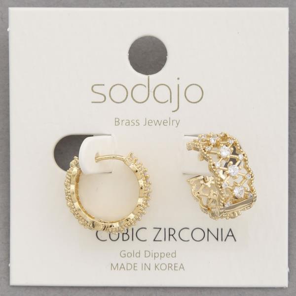 SODAJO CZ GOLD DIPPED HOOP EARRING