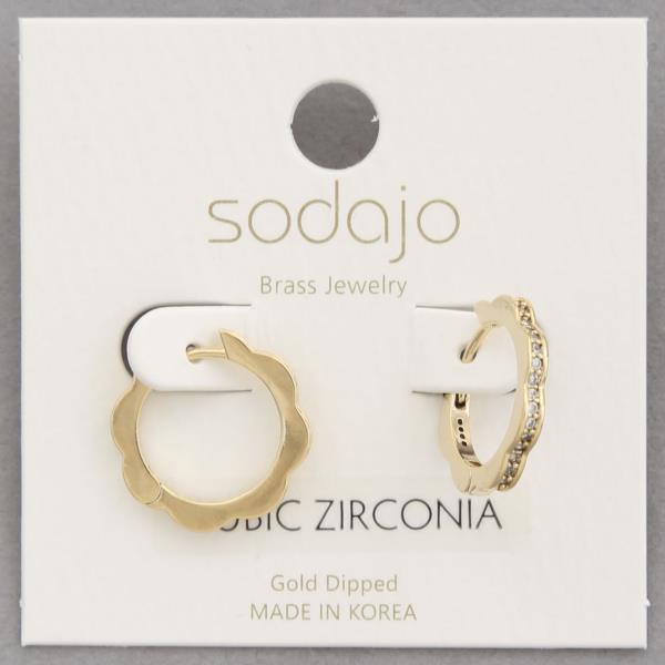 SODAJO FLOWER CZ EDGE GOLD DIPPED HOOP EARRING