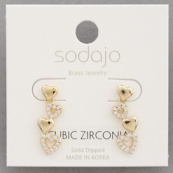 SODAJO CZ HEART LINK GOLD DIPPED DANGLE EARRING