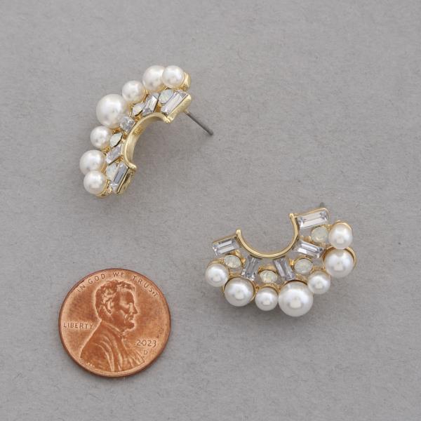 SODAJO PEARL BEAD RHINESTONE GOLD DIPPED EARRING