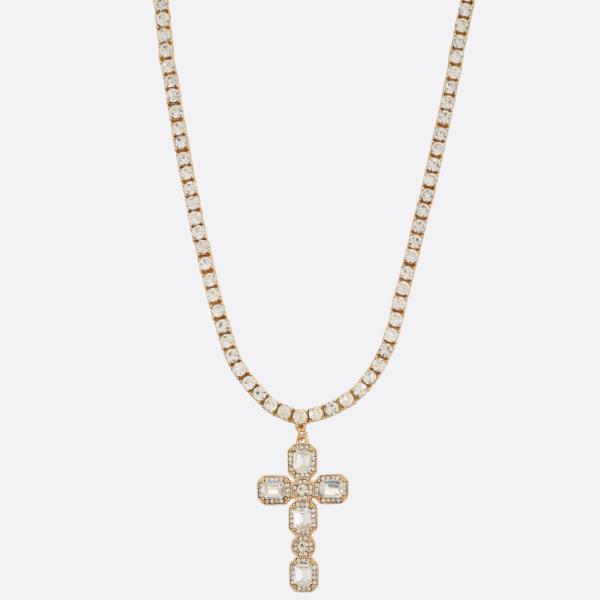 RHINESTONE CROSS PENDANT NECKLACE