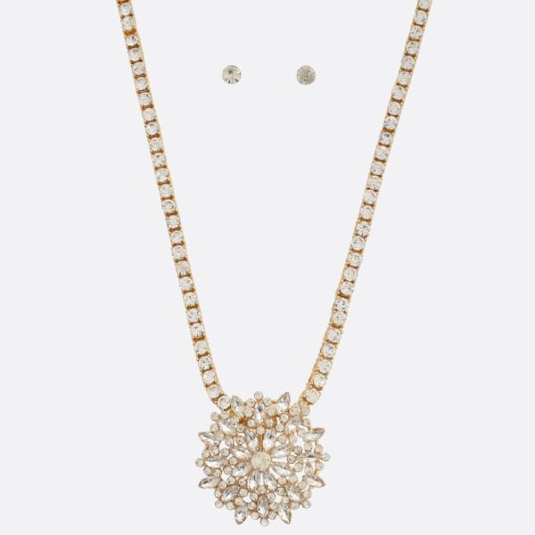 FLOWER RHINESTONE PENDANT NECKLACE