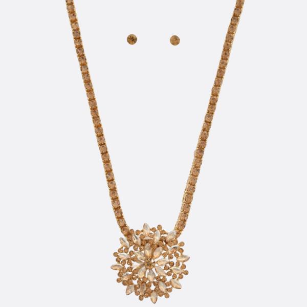 FLOWER RHINESTONE PENDANT NECKLACE