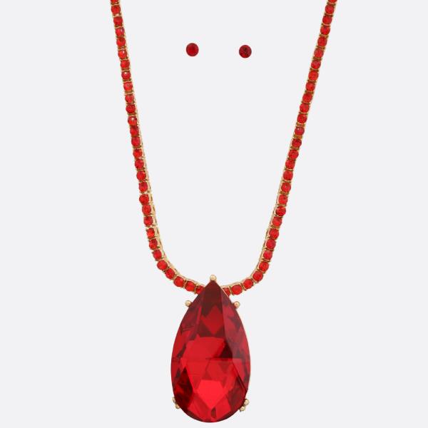 TEARDROP RHINESTONE PENDANT NECKLACE