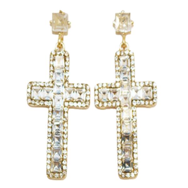 CROSS RHINESTONE DANGLE EARRING