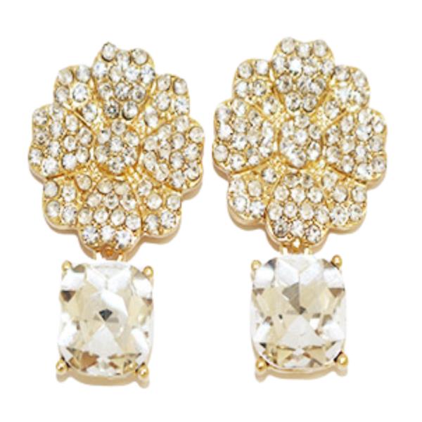 FLOWER SHAPE RHINESTONE DANGLE EARRING