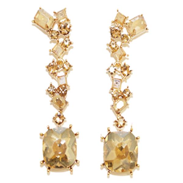 SQUARE LINK RHINESTONE DANGLE EARRING