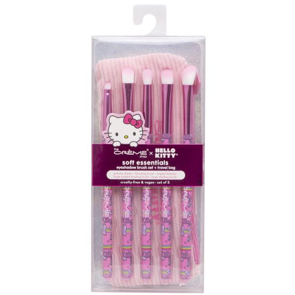 THE CREME SHOP X HELLO KITTY SOFT ESSENTIALS EYESHADOW BRUSH SET OF 5 WITH TRAVEL BAG SET