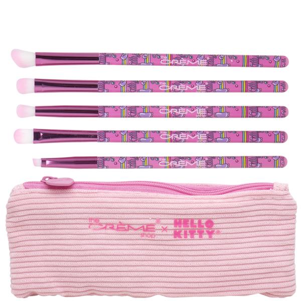 THE CREME SHOP X HELLO KITTY SOFT ESSENTIALS EYESHADOW BRUSH SET OF 5 WITH TRAVEL BAG SET