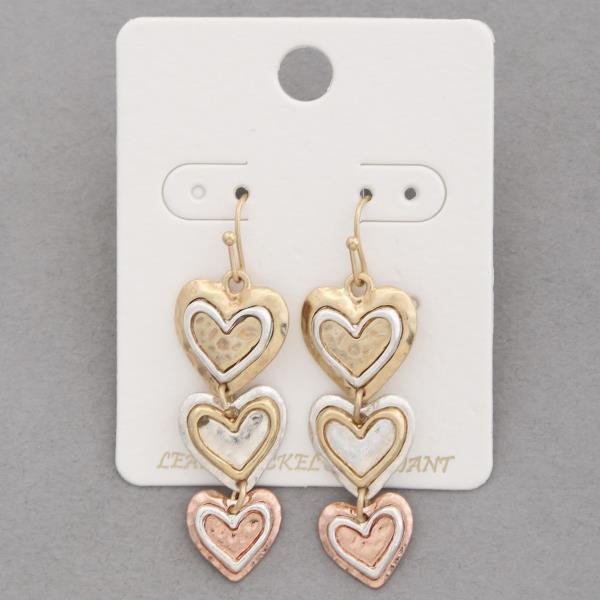 TRIPLE HEART DANGLE METAL EARRING