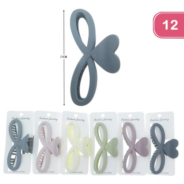 HEART RIBBON HAIR CLAW JAW CLIP (12 UNITS)