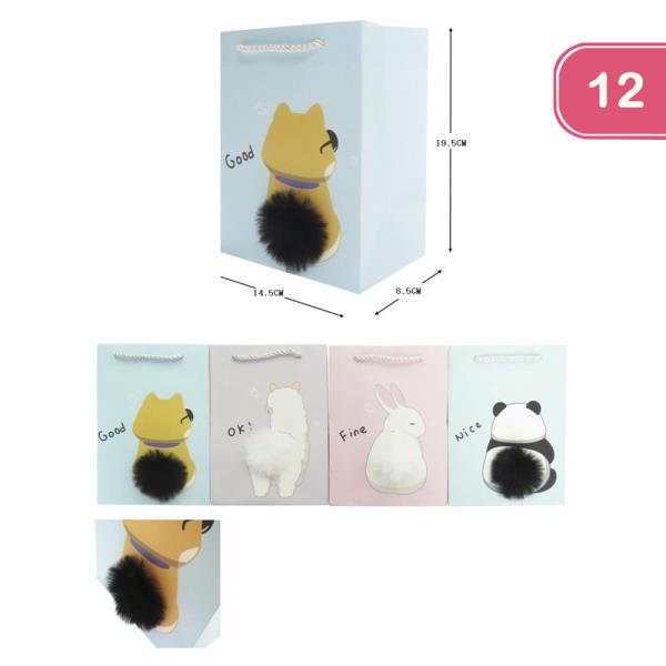 POM POM ANIMAL TAIL GIFT PAPER SHOPPING BAG (12 UNITS)