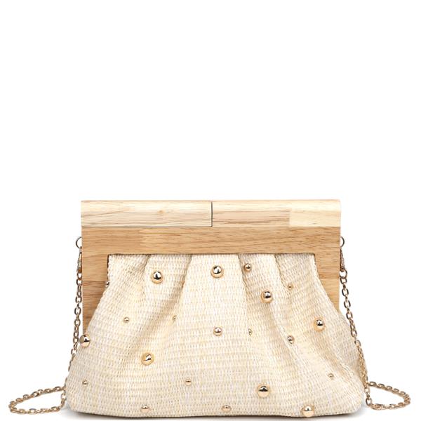 STUDDED WOVEN CROSSBODY BAG