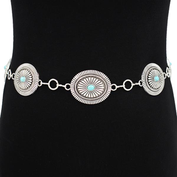 WESTERN STYLE CONCHO STONE CHAIN BELT