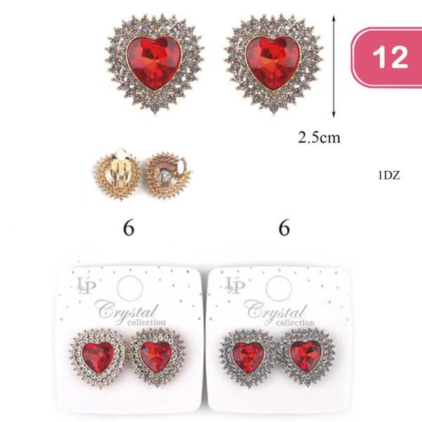 HEART RHINESTONE POST EARRING (12 UNITS)